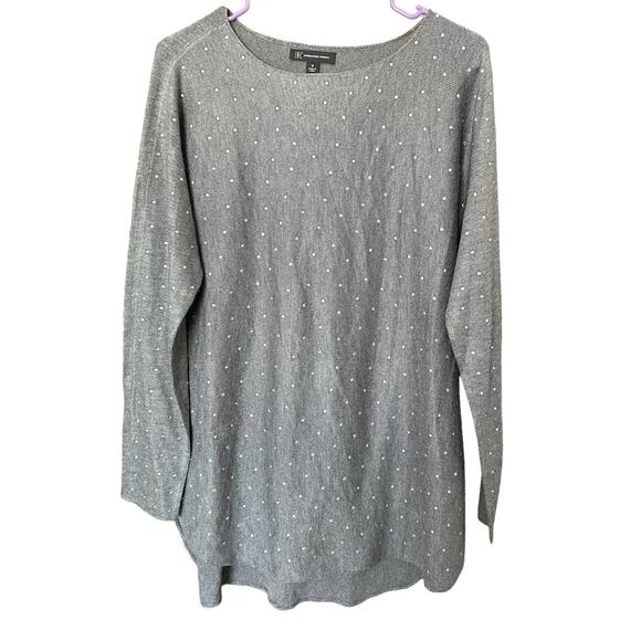 INC International Concepts Gray Acrylic Wool Silver Beaded Crewneck Sweater M - Picture 2 of 9